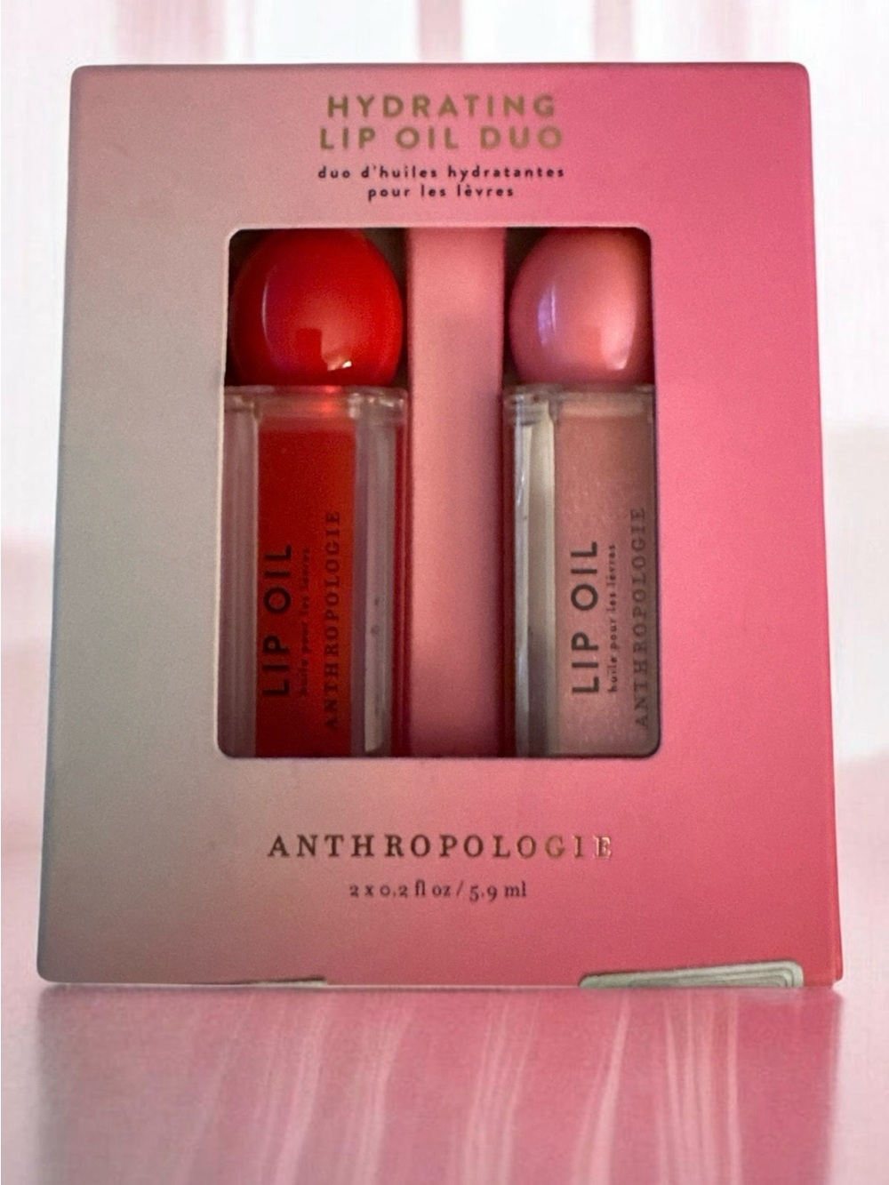 Anthropologie Hydrating Lip Oil Duo — Red & Soft Pink